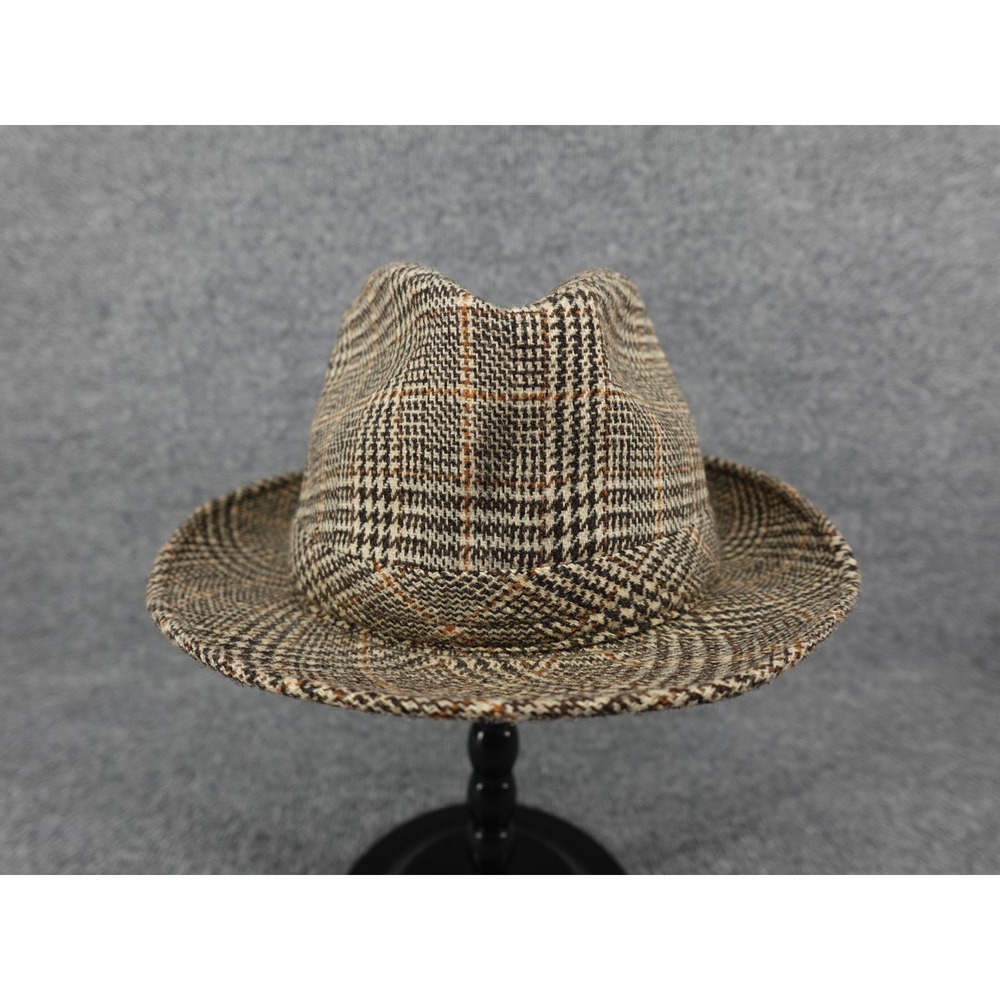 Banana Republic Fedora Hat Mens S/M Brown Plaid Made in Italy 416375-00